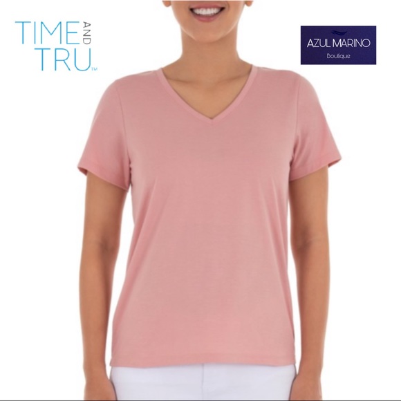 Time and Tru —Cotton V-Neck T-shirt in Dusty Rose • Camisa rosada para mujer • - Picture 4 of 6